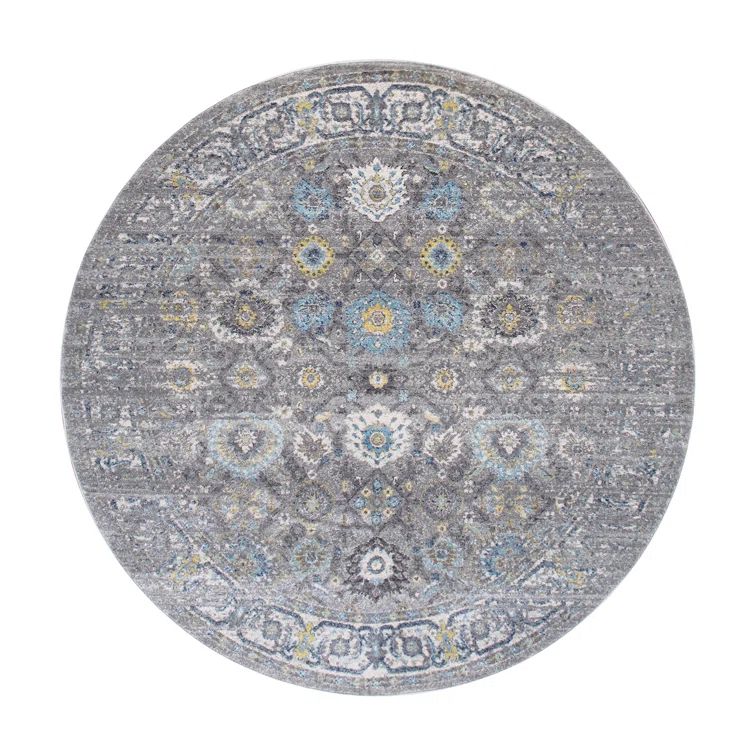 Luxurious Silver Synthetic 72" Round Area Rug