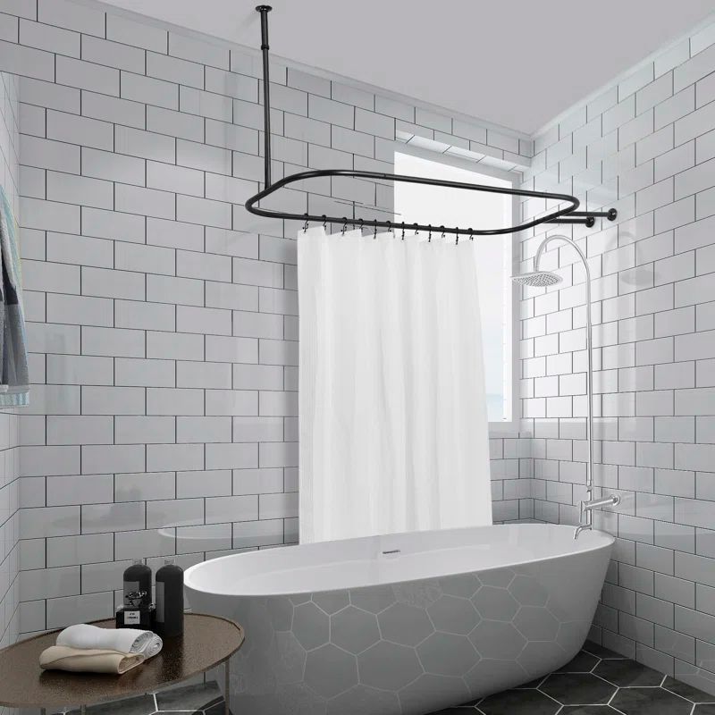 Black Aluminum D-Shaped Wall and Ceiling Mounted Shower Rod