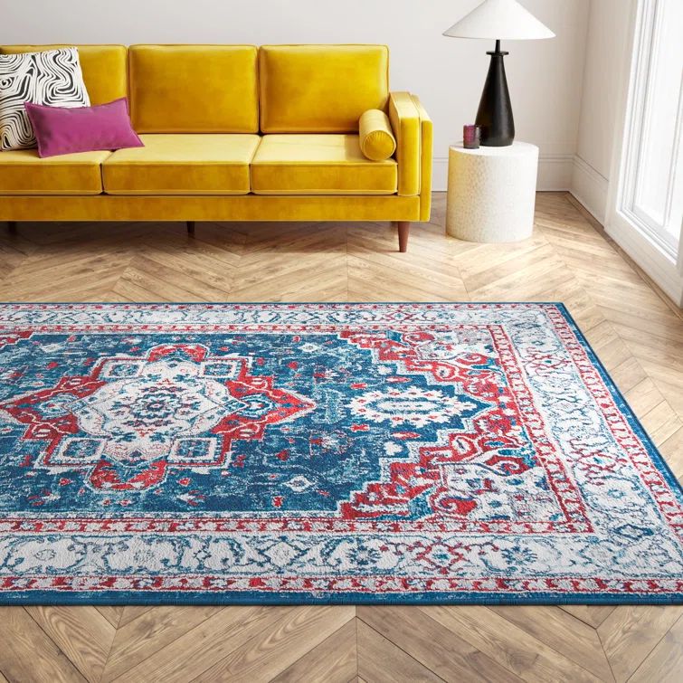 Navy and Red Synthetic Oriental 4' x 6' Area Rug