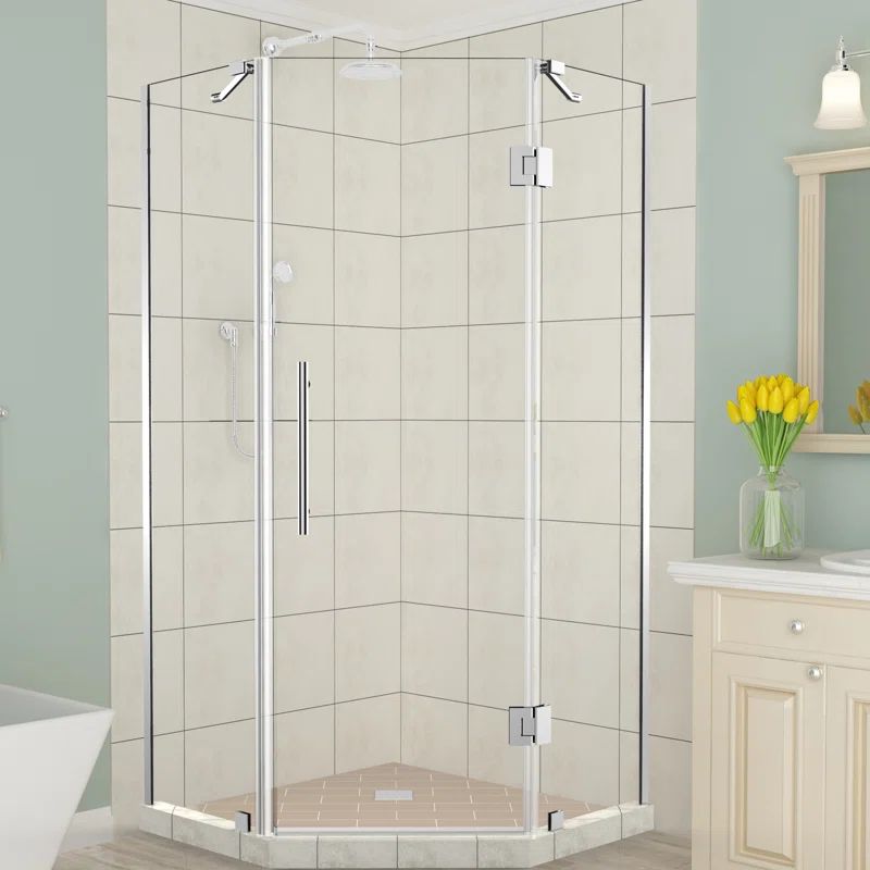Merrick 34" x 72" Frameless Chrome Neo-Angle Shower Enclosure