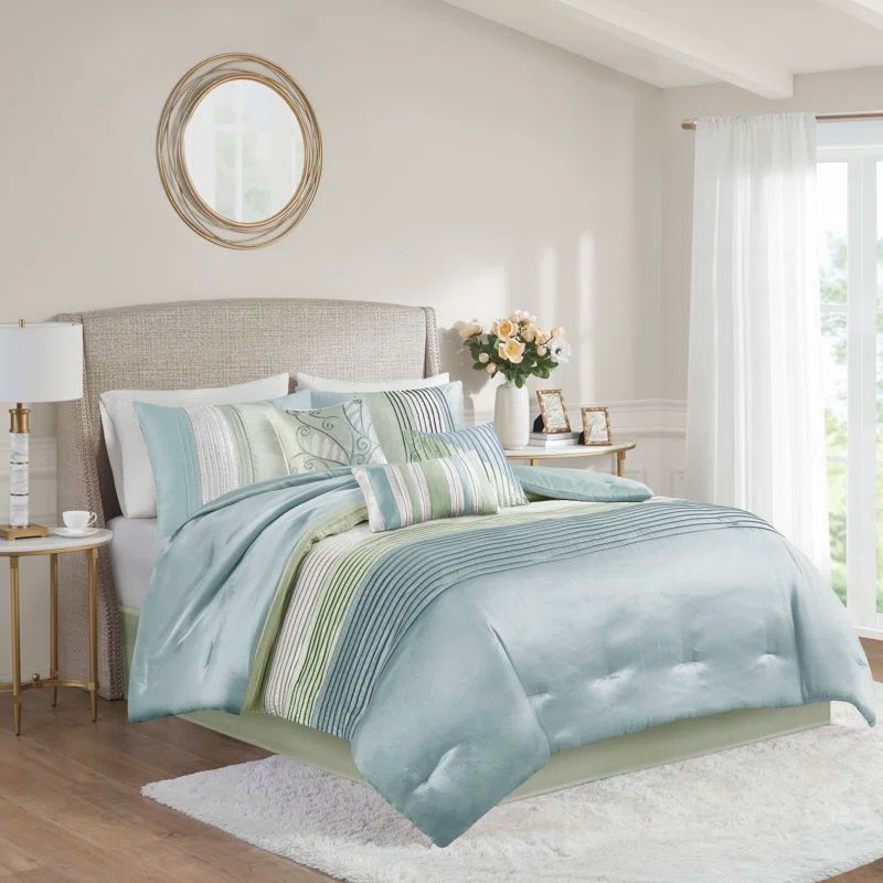 California King Blue Microfiber 7-Piece Reversible Comforter Set