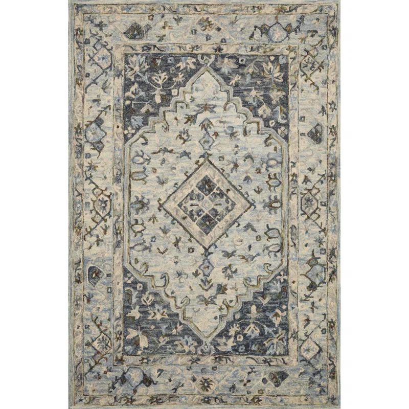 Handcrafted Lt. Blue Wool Tufted Rectangular Rug 5' x 7'6"