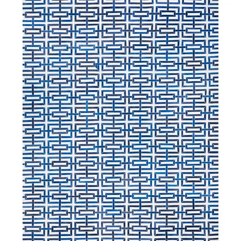 Galaxy Silver and Navy Geometric Cowhide Silk 9' x 12' Rug