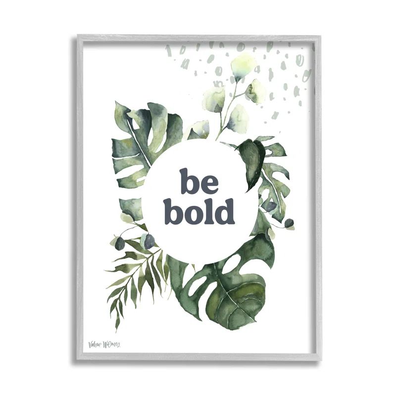 Be Bold Botanical Leaf Canvas Print with Gray Frame