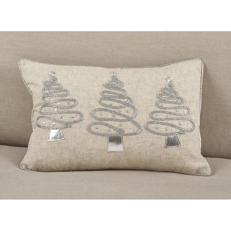 Beige and Silver Christmas Tree Lumbar Throw Pillow