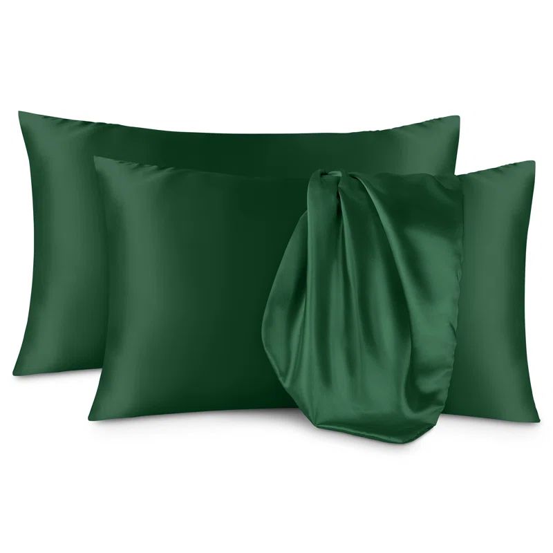 Forest Green Satin Standard Pillowcase Set with Envelope Closure