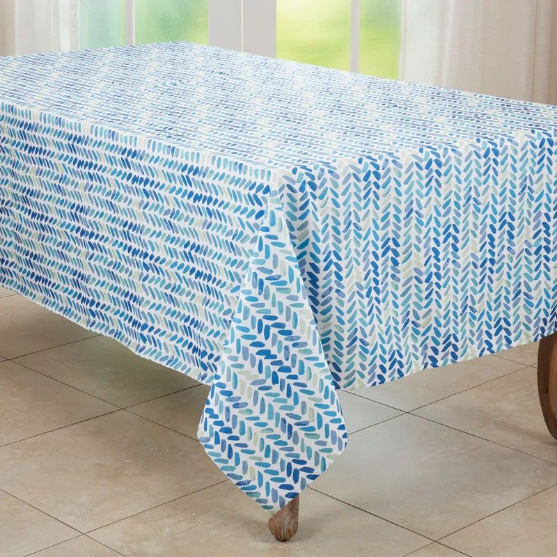 Blue Chevron Watercolor Rectangular Fabric Tablecloth
