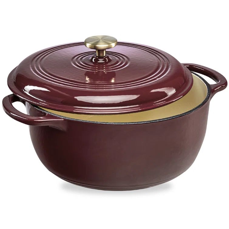 Cabernet Red Enameled Cast Iron 7.5 Quart Round Dutch Oven with Lid