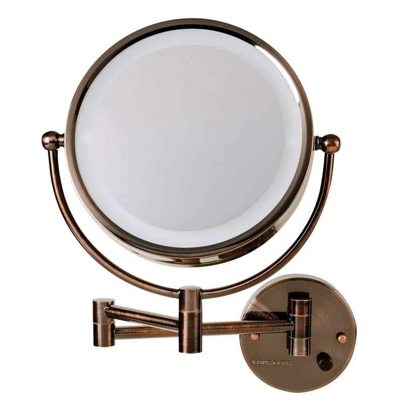 Antique Brass 8.5'' Round Wall-Mounted LED Vanity Makeup Mirror with 7X Magnification