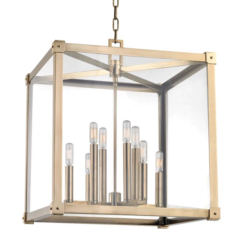 Aged Brass 8-Light Glass Square Chandelier