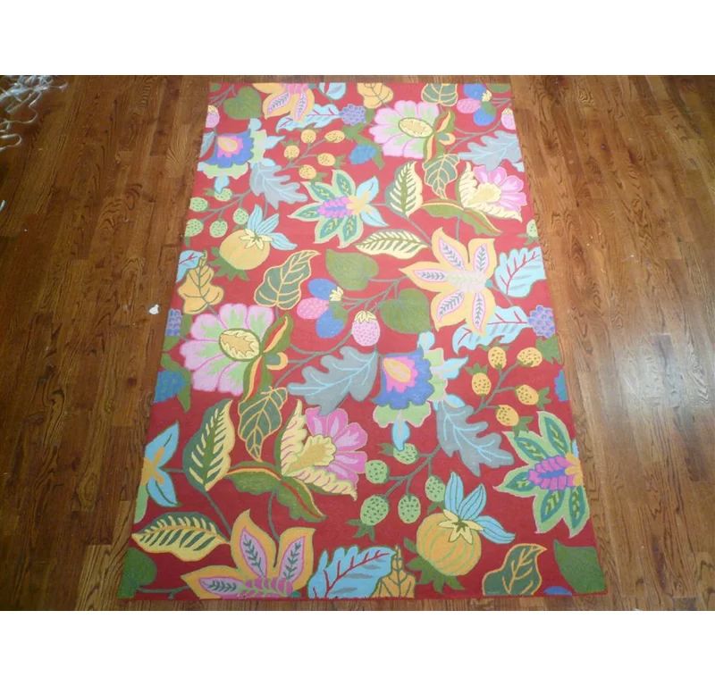 Handmade Red Floral Wool Area Rug 2' x 3'