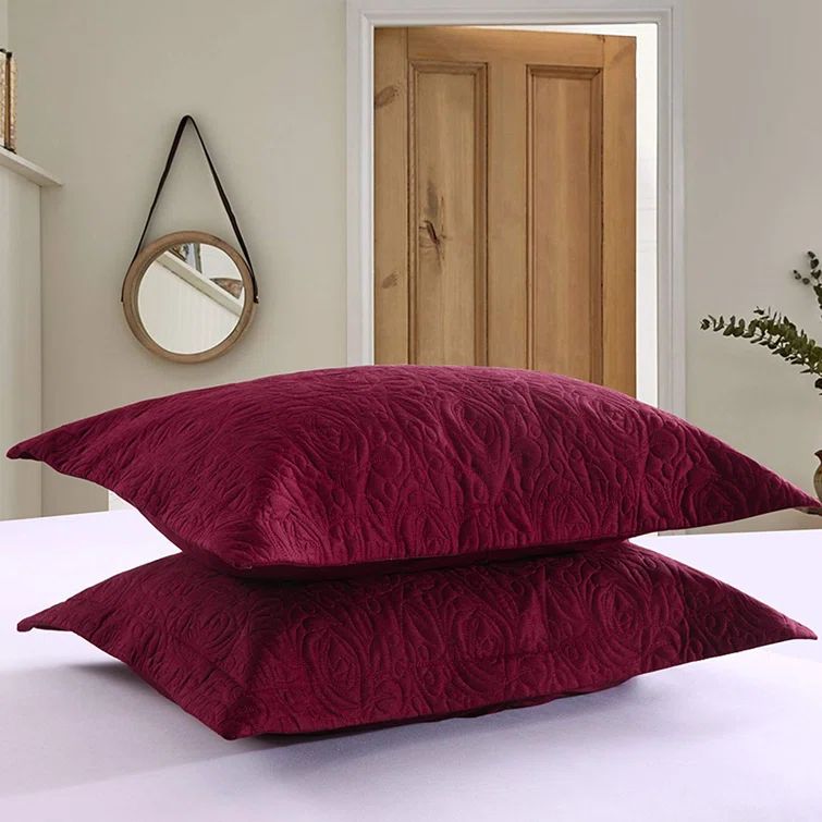 King Size Dark Burgundy Embroidered Hypoallergenic Cotton Sham Set