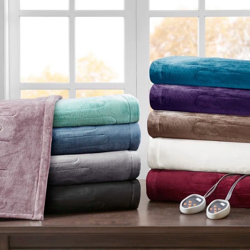 Ivory Twin Heated Plush Electric Blanket with Dual Controllers