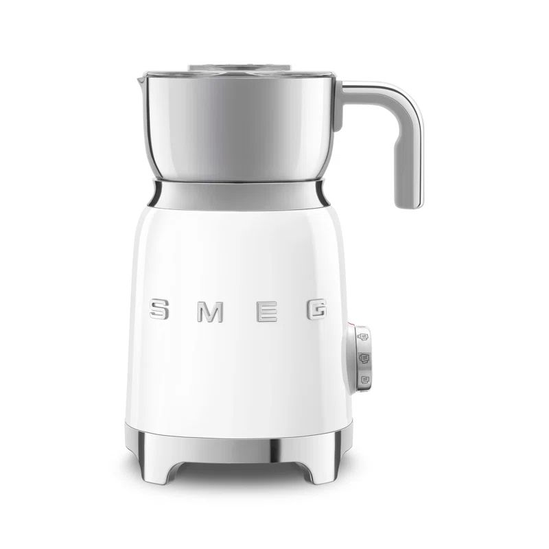 White Stainless Steel Retro Style Milk Frother with Automatic Shut-off