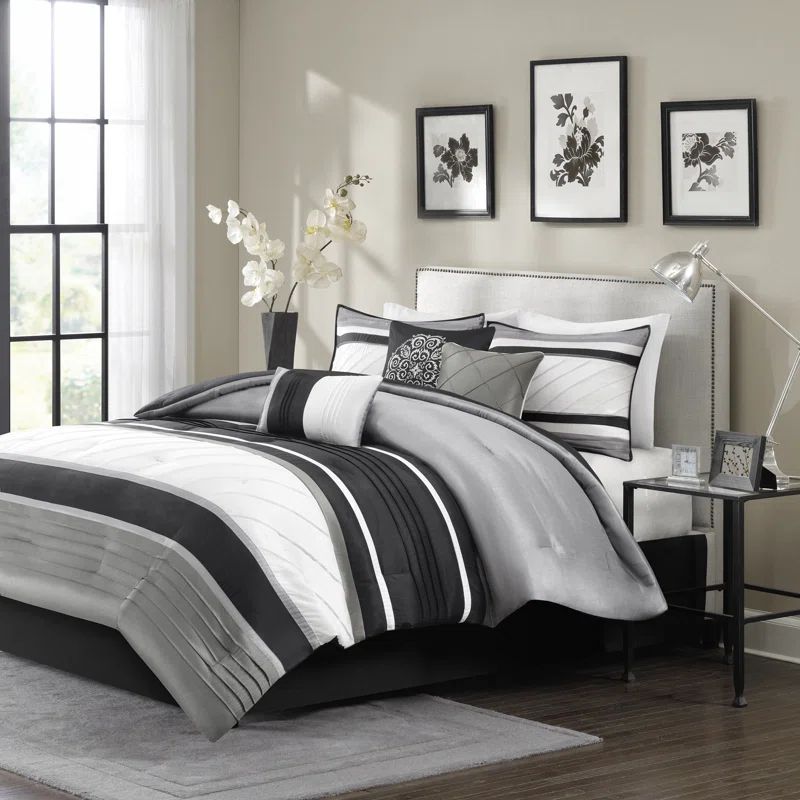 Gray and Black Queen Microfiber 7-Piece Comforter Set