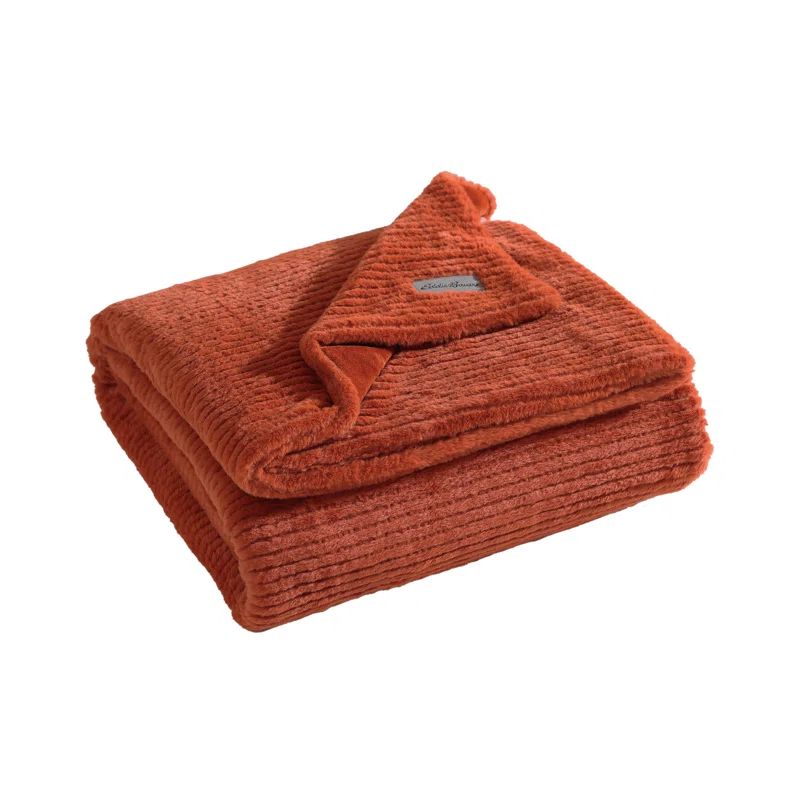 Orange Ribbed Reversible Plush Fleece Throw Blanket