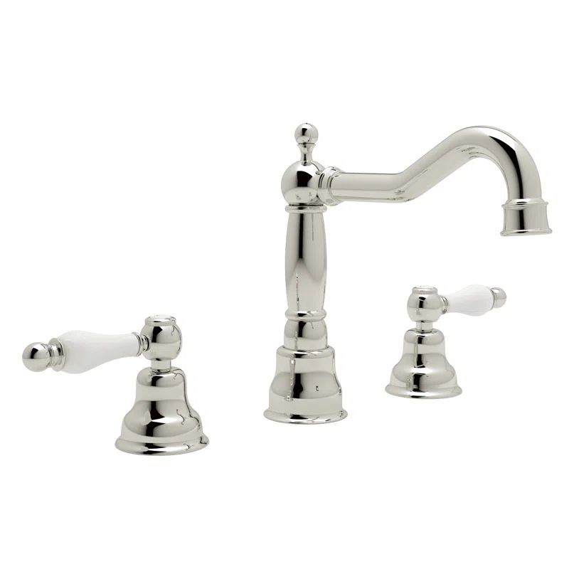 Polished Nickel Widespread Bathroom Faucet with Porcelain Handles