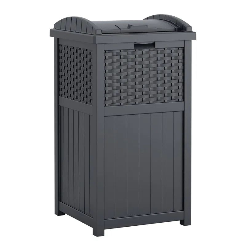Gray 33 Gallon Resin Outdoor Wicker-Style Trash Can