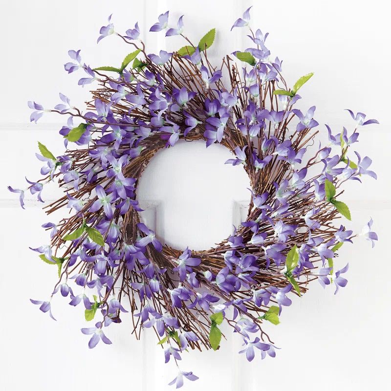 Lavender Spring Floral Forsythia Twig Wreath, 22 inches