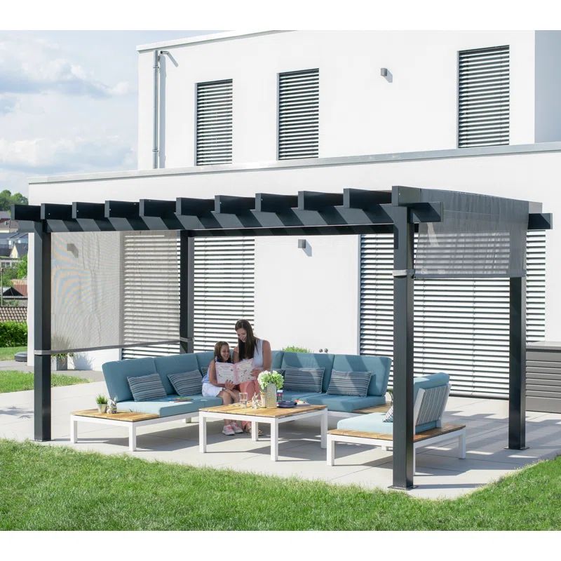 Yamba 10' x 16' Gray Aluminum Pergola with Fabric Canopy
