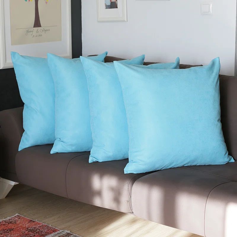 Sky Blue Polyester Euro Square Pillow Covers Set of 4