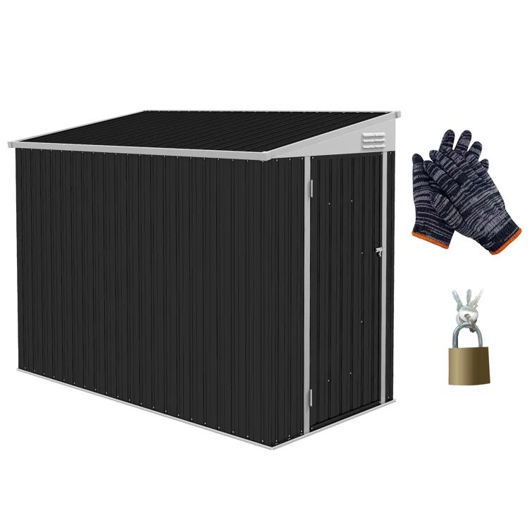 4' x 8' Dark Gray Steel Garden Storage Shed with Shelving