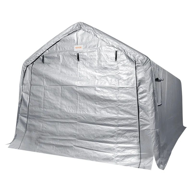 Gray 15' x 8' Portable Garage Shed with Windows