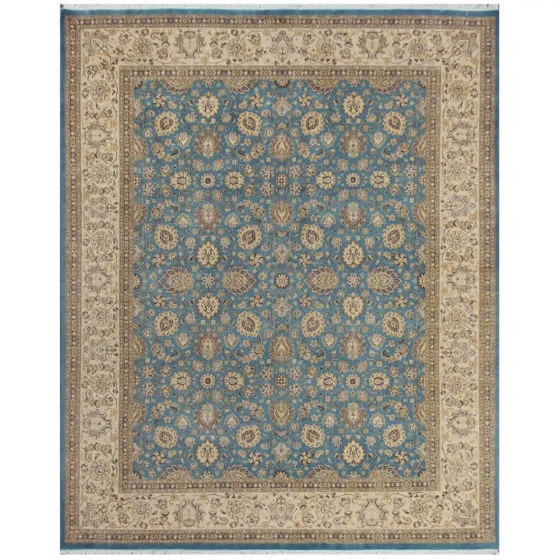 Handmade Blue Floral Wool Rectangular Area Rug