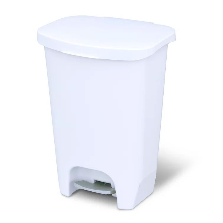 White Plastic 13 Gallon Step-On Trash Can with Odor Protection