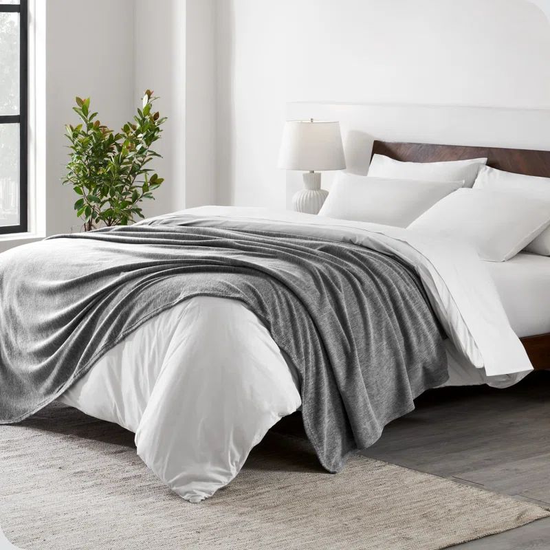 Heather Light Grey King Size Reversible Fleece Blanket