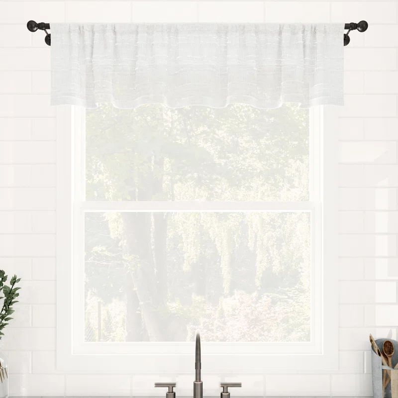 White Sheer Linen Blend Rod Pocket Kitchen Valance