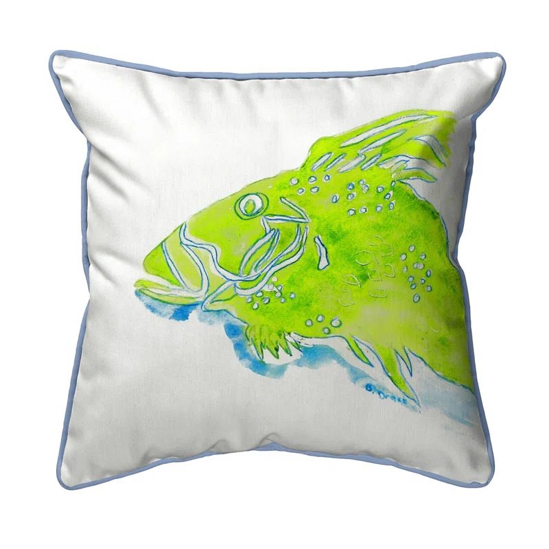 Small Green Fish Print Indoor/Outdoor Square Pillow