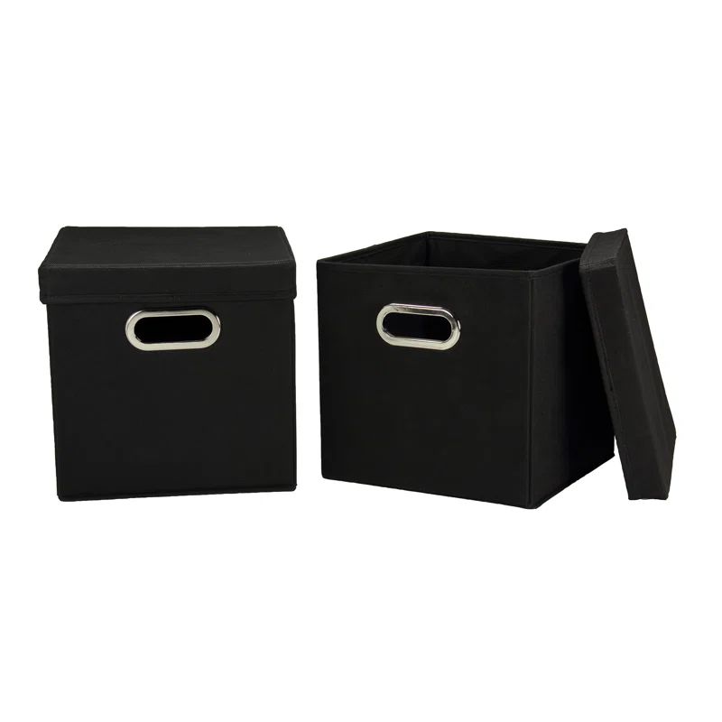 Black Fabric Collapsible Cube Storage Bins with Lids, Set of 2