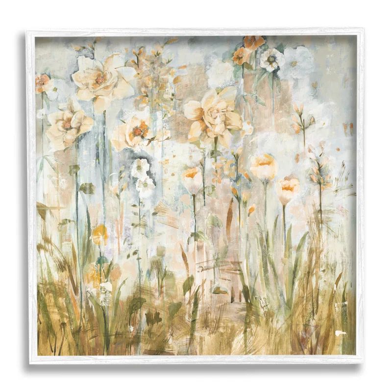 24" x 24" White Framed Abstract Floral Canvas Print