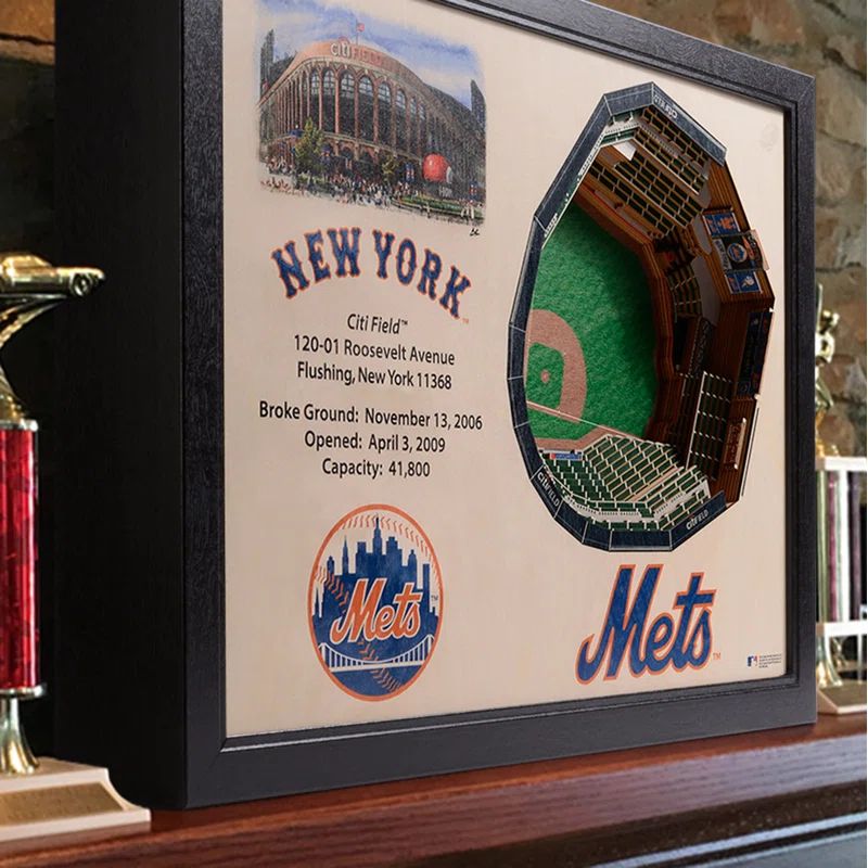 New York Mets 3D Stadium Timber Wall Art with Dark Frame