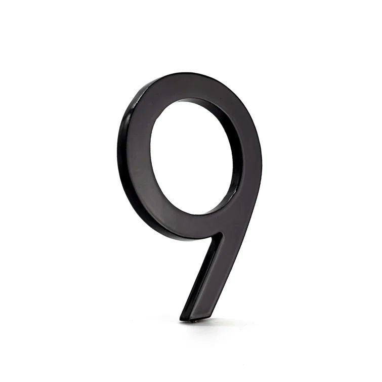 Black Aluminum Floating House Number 9, 6 inches