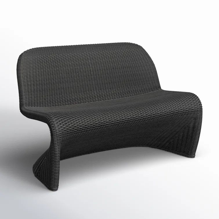 Curved Gray Wicker Outdoor Bench