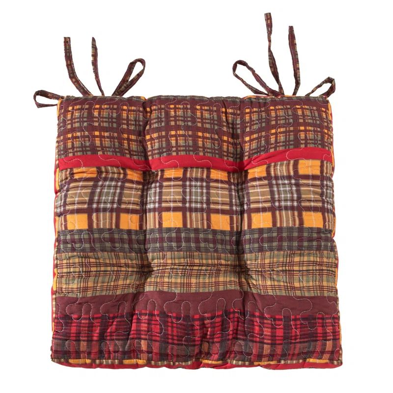 Gold Rush Multicolor Cotton Plaid Chair Pad Cushion 18"x18"
