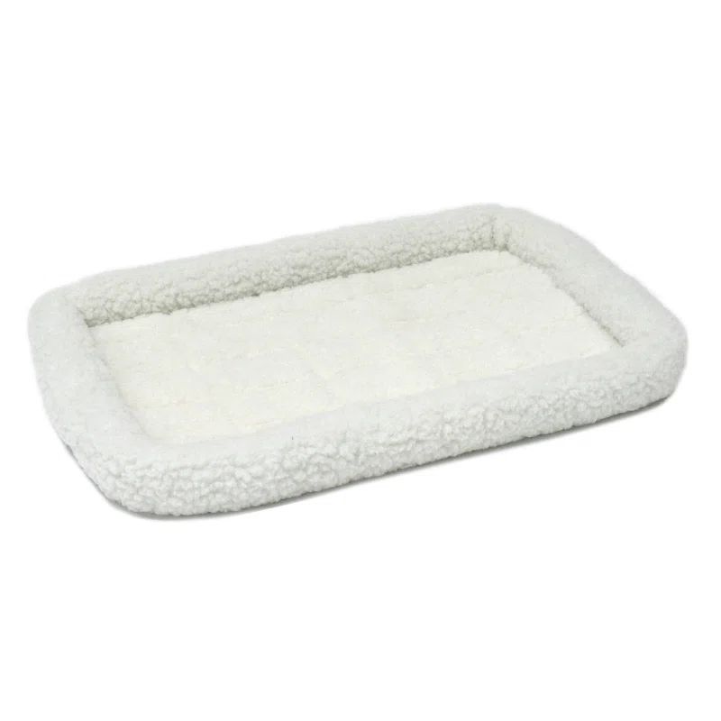 Large White Fleece Bolster Dog Bed with Padded Edges