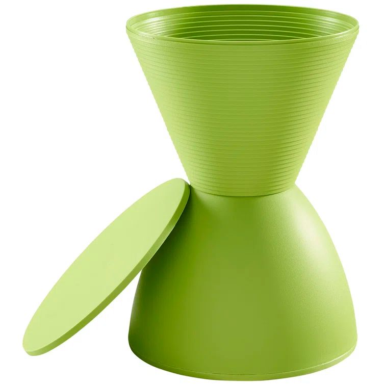 Modern Green Polypropylene Hourglass Accent Stool with Storage