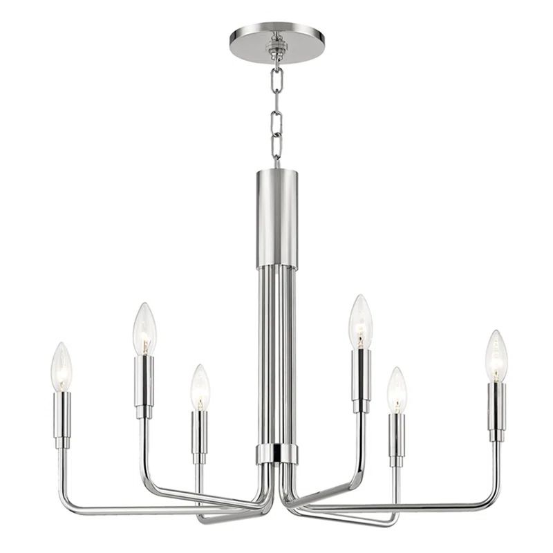 Polished Nickel 6-Light Modern Steel Candle Chandelier