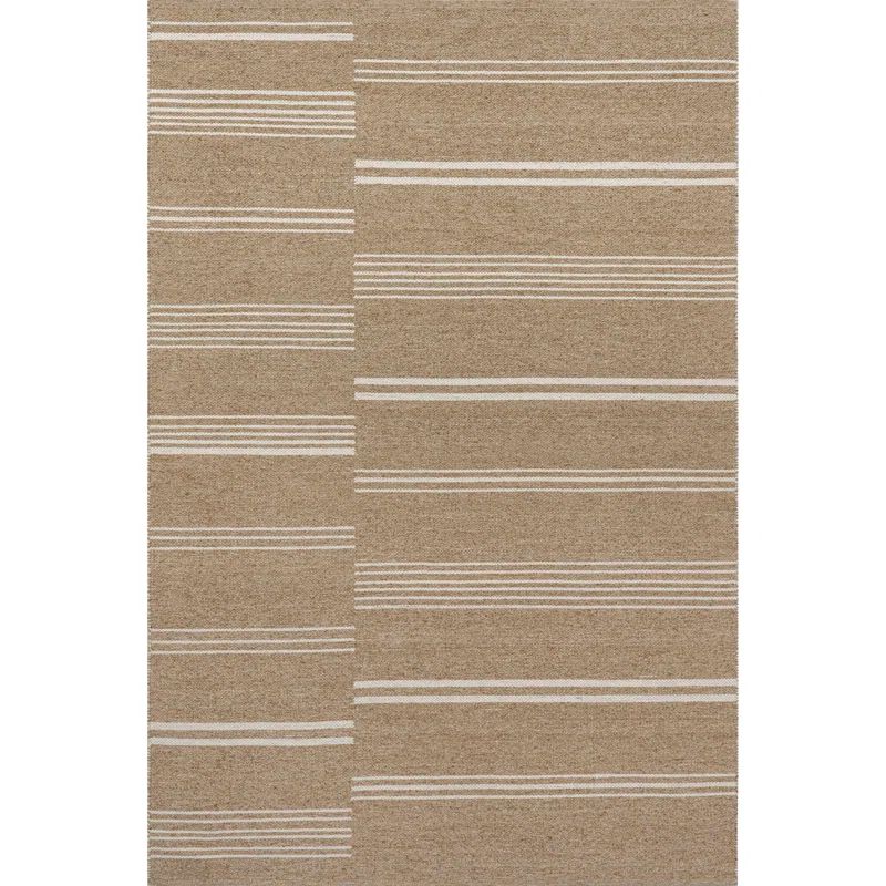 Sand and Off-White Wool Reversible Striped Rectangular Rug, 6' x 9'