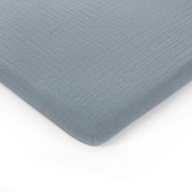 Pacific Blue Cotton Muslin Fitted Bassinet Sheet