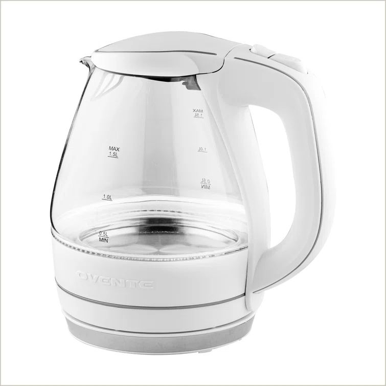 White 1.5L Borosilicate Glass Electric Tea Kettle with LED Indicators