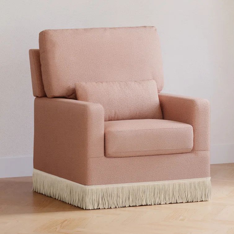Rose Boucle Swivel Glider with Ivory Tassel Fringe