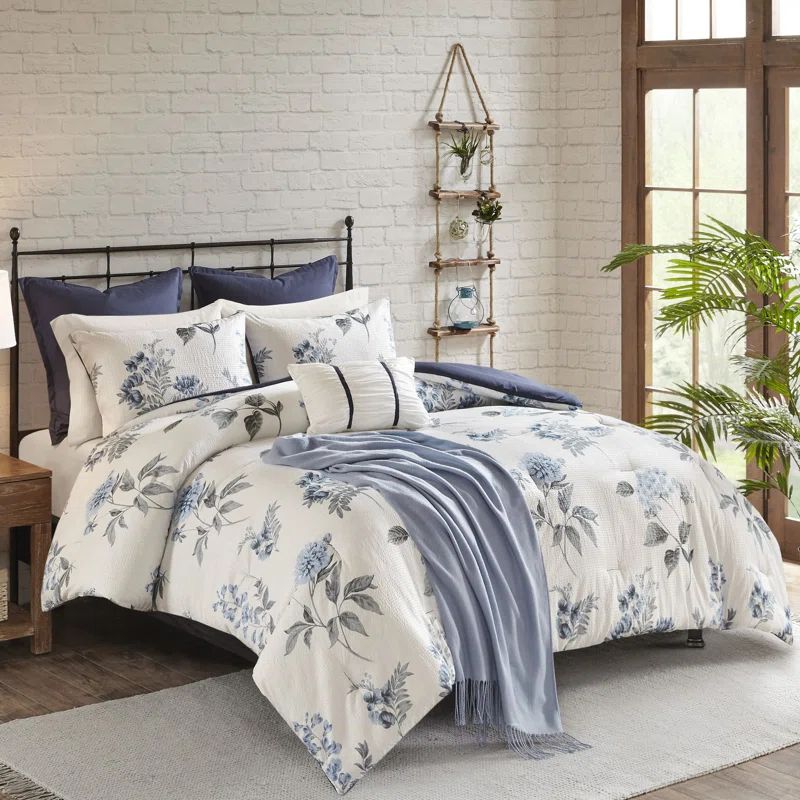 King Blue Microfiber 7-Piece Bed in a Bag Set