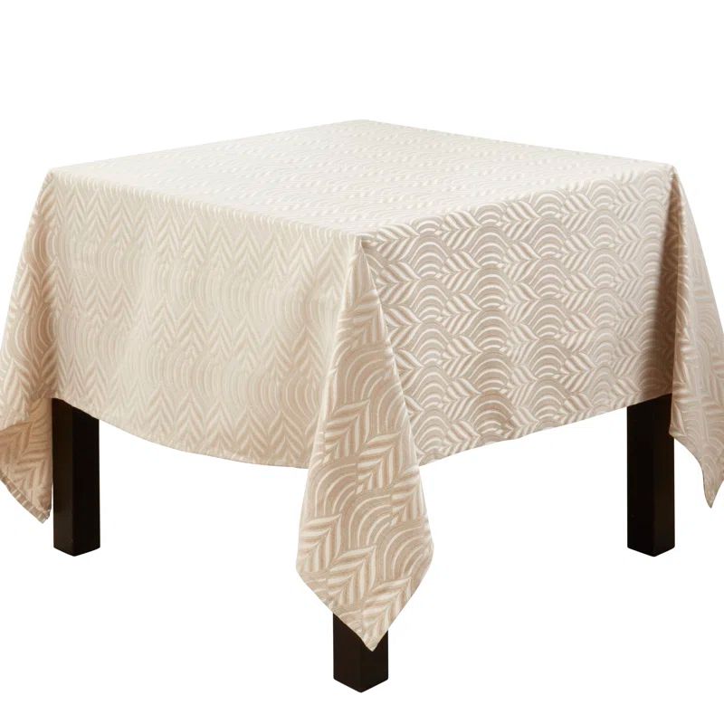 Beige Geometric Jacquard Design Rectangular Tablecloth