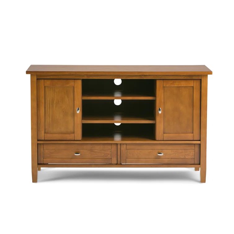 Light Golden Brown Solid Wood TV Media Stand with Storage
