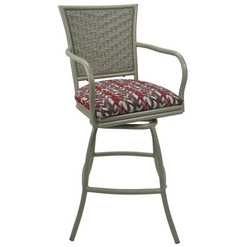 Erin On Beige 34" Swivel Upholstered Bar Stool in Dark Gray