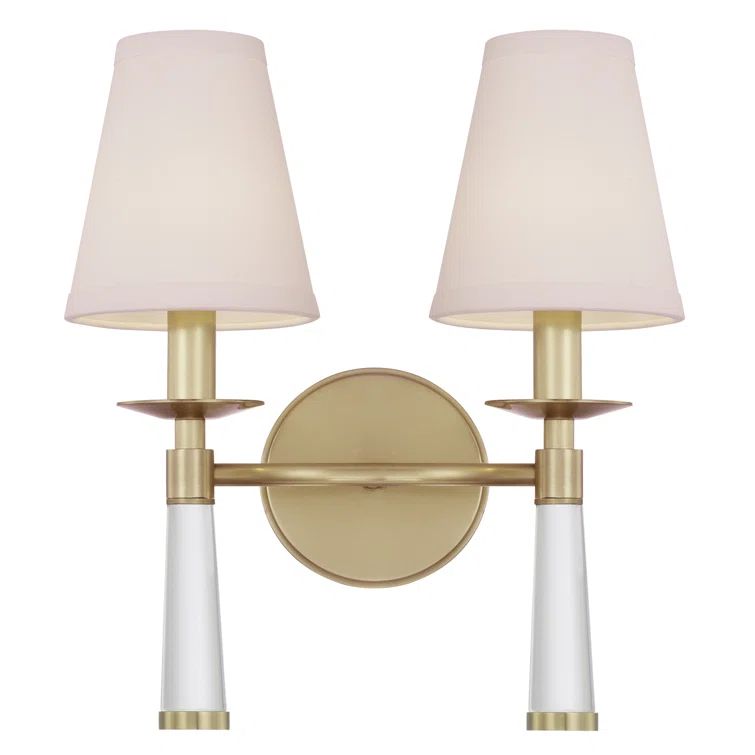 Aged Brass 2-Light Dimmable Sconce with Silk Shade